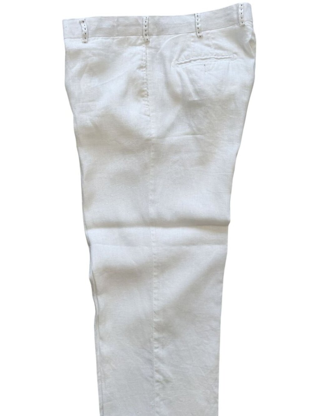 Natural Blue White Linen Dress Casual Pants Men  38X30 Flat Front Back Pockets - Picture 5 of 8